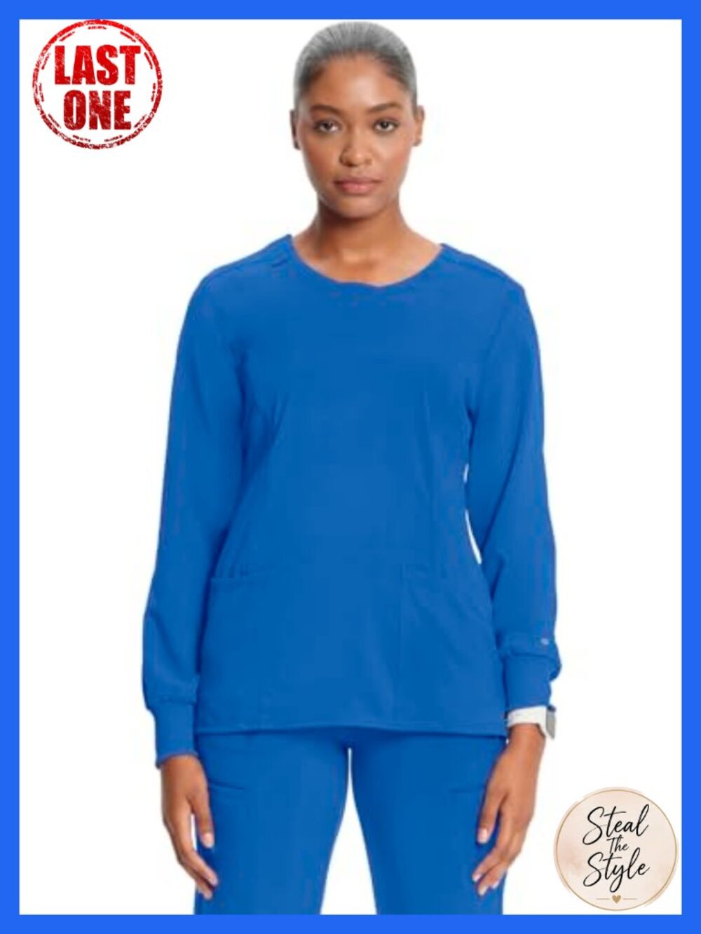 Long Sleeve Scrub Top 4-Way Stretch 3 Pockets Round Neck Medical